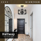 Farmhouse Semi Flush Mount Ceiling Light,3-Light Industry Black Sloped Ceiling Light Fixtures D13 Inches Drum Metal Light Fixture for Entryway Foyer Hallway Kitchen Dining Room