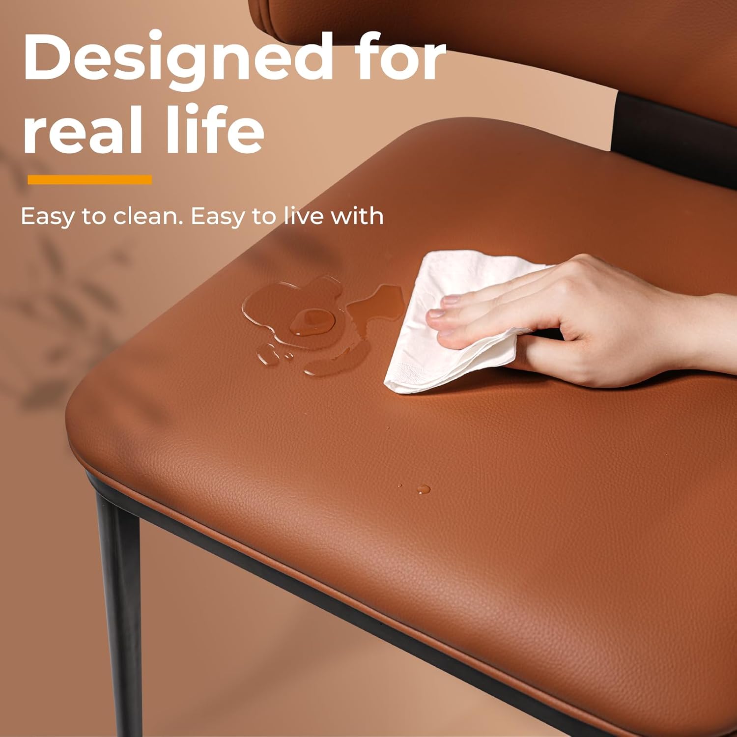 Dining Chairs Set of 4, Modern Armless Faux Leather Kitchen Chairs with Curved Back, Easy to Assemble & Clean for Dining Rooms, Cafes, Restaurants, and Small Spaces, Brown