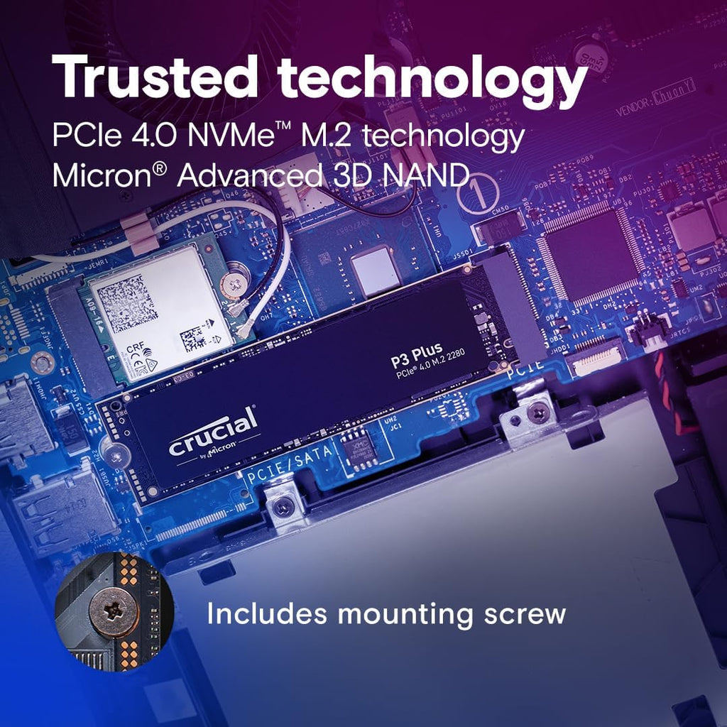 Crucial P3 Plus PCIe Gen4 NVMe 2TB SSD, Up to 5,000MB/s Read, Laptop & Desktop (PC) Compatible, Solid State Drive – CT2000P3SSD8