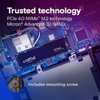Crucial P3 Plus PCIe Gen4 NVMe 2TB SSD, Up to 5,000MB/s Read, Laptop & Desktop (PC) Compatible, Solid State Drive – CT2000P3SSD8