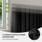 Welzona Queen Upholstered Bed Frame with Headboard, Velvet Upholstered Metal Platform Bed with Vertical Channel Tufted Headboard, 3-Level Height, Metal Slat Support, Noise-Free Easy Assembly, Black