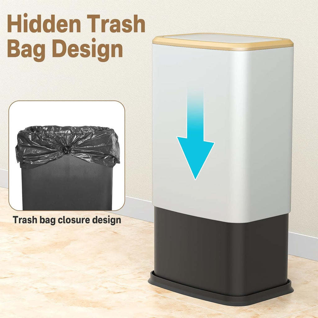 2.1 Gal Slim Bathroom Trash Can with Swing Lid, Rustproof Stainless Steel Small Garbage Can for Narrow Spaces & Toilet Side, Dog Proof Odor Control Waste Basket for Bedroom/Office, White