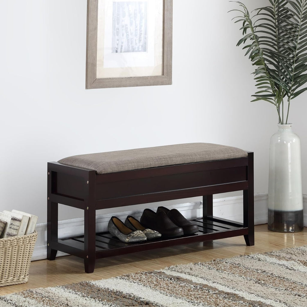 End of Bed Wood Bench for Bedroom, Mid Century Retro Upholstered 35.4'' Wooden Storage Shoe Bench Ottoman for Entryway, Hallway, Bedroom.