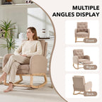 Nursery Rocking Chair, Teddy Upholstered Glider Rocker with Adjustable Footrest, Button Tufted Glider Recliner with Side Pocket & High Back, Accent Chair for Living Room (Brown Teddy)