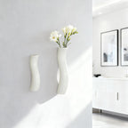 Set of 2 Wall Ceramic Vase, White Matte Hanging Wall Vase, Modern Minimalist Ceramic Vases for Dried or Fresh Flowers, Easy Mount Decor for Living Room & Entryway