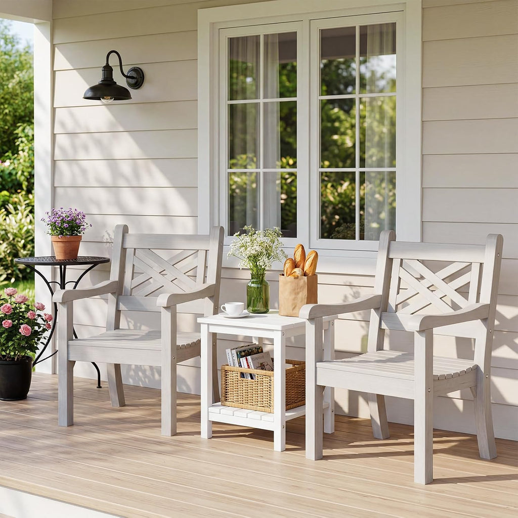 Psilvam Poly Lumber Outdoor Patio Chair with Arms, Weather Resistant Farmhouse Dining Chair with Cross Back, All-Weather Garden Chair, Low Maintenance Outdoor Seating for Backyard Deck Porch, Gray