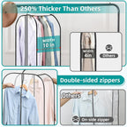 LANDNEOO 6 Pack Clear Garment Bags for Hanging Clothes with Zippers on Double Sides - 10'' Clothes Storage for Coat, Dress, and Fur in Closet - 60'' Long Suit Bags