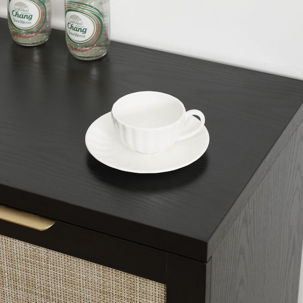 HOMMPA 31.5'' Sideboard Buffet Cabinet with Storage Boho Kitchen Buffet Cabinet with 2 Doors and Adjustable Shelves, Rattan Wood Coffee Bar Cabinets/Table for Living Room, Hallway & Kitchen Black