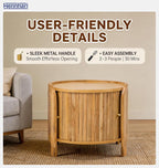 Acacia Wood Rattan Coffee Table, Side Table with Woven Cane Doors, Round End Table with Open Shelf for Bedroom, Living Room, Small Spaces (Antique Brown)