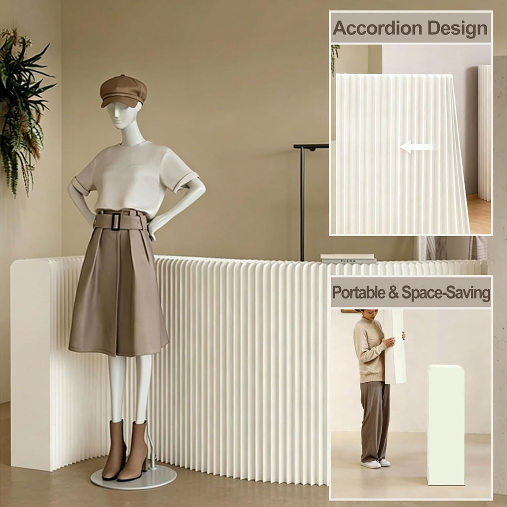 Accordion Room Divider, Short Folding Privacy Screen, Modern Freestanding Partition Wall for Small Spaces, No Drill, Portable Paper Room Separation for Home Office (White, L118.0 x W9.8 x H46.0 Inch)