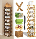 GDSAFS 2-9 Tier Bamboo Shoe Rack, 2026 New Sturdy Foldable Shoe Organizer, High-Capacity No-Assembly Vertical Storage with Anti-Slip Base for Hallway, Bedroom, Corner, Kids' Room (Yellow,9 Layers)