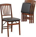 ERGOMASTER Folding Dining Chairs, Foldable Chairs with Padded Seat for Kitchen/Dining/Living Room, Rubber Wood, Slat Back, 4 Pack
