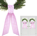 Pink Wreath Sash for Front Door - 2 Pcs Cotton Plaid Sashes for Wreaths Baby Shower Girl, 55.5 Inch Check Wreath Sash for DIY Embroidery Monogram Bow Party Home Decor