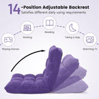 MAT EXPERT Floor Chair with Back Support, Floor Gaming Chair w/ 14 Adjustable Position, Soft Coral Fleece&Alloy Steel Frame, Foldable Padded Lazy Couch Recliner for Meditating (Violet, Large)