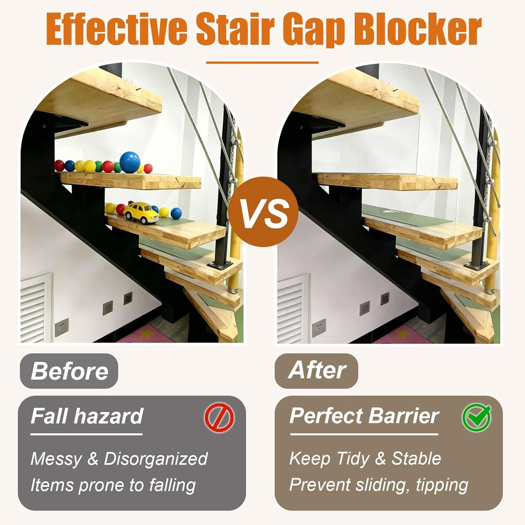 Vibeo Anti-Fall Floating Stairs Gap Blockers, 6 7 8 in High Under Couch Bottom Gap Filler, Clear L-Shaped Toy Blocker Guards for Sofa, Bed, Cabinet(6x31in (15x80cm))