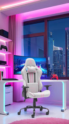 NEWSKILL Kitsune V2 Breathable Fabric Gaming Chair, Lumbar and Cervical Cushions Included, 180 Recliner, Supports up to 300 lbs, Pink