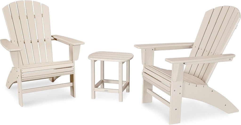 POLYWOOD Nautical 3-Piece Curveback Adirondack Chair Set with Side Table