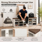AMONIDA Shoe Storage Bench with Cushion, Entryway Bench with Shoe Storage,18 Cubby Shoe Bench with Removable Dividers, Shoe Organizer Bench for Entryway, Living Room, Light Grey (18, Light Wood)