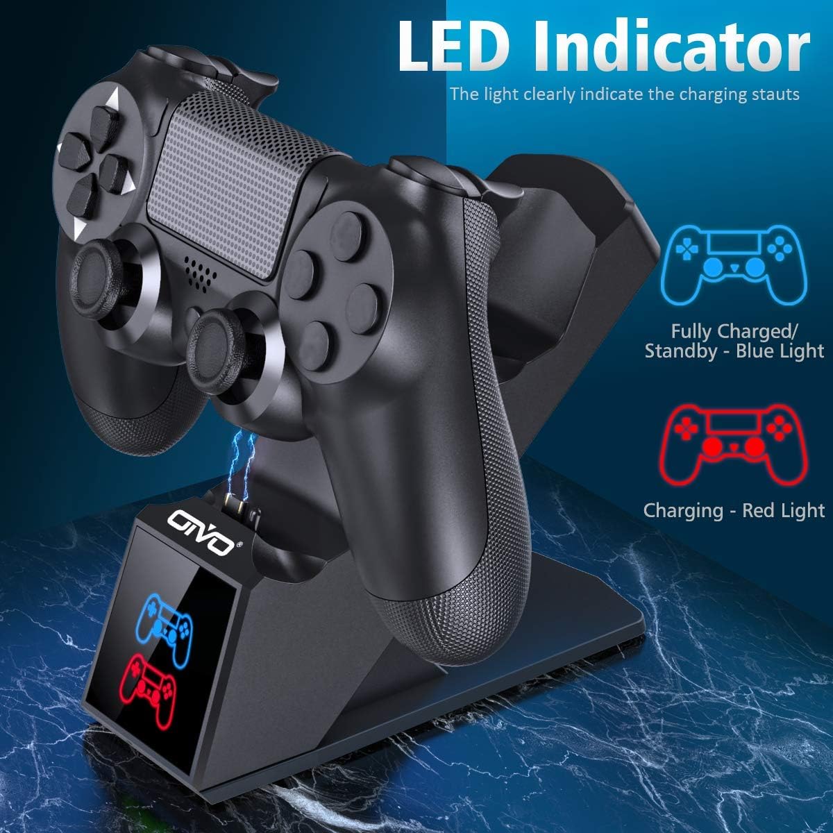 PS4 Controller Charger, PS4 Charger Charging Dock Station Compatible with Dualshock 4, Upgraded Fast-Charging Port for PlayStation 4 Controllers
