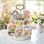 Smile Spring Wooden Decor Flower Floral Farmhouse Table Tray Home Kitchen, Spring Indoor Decoration