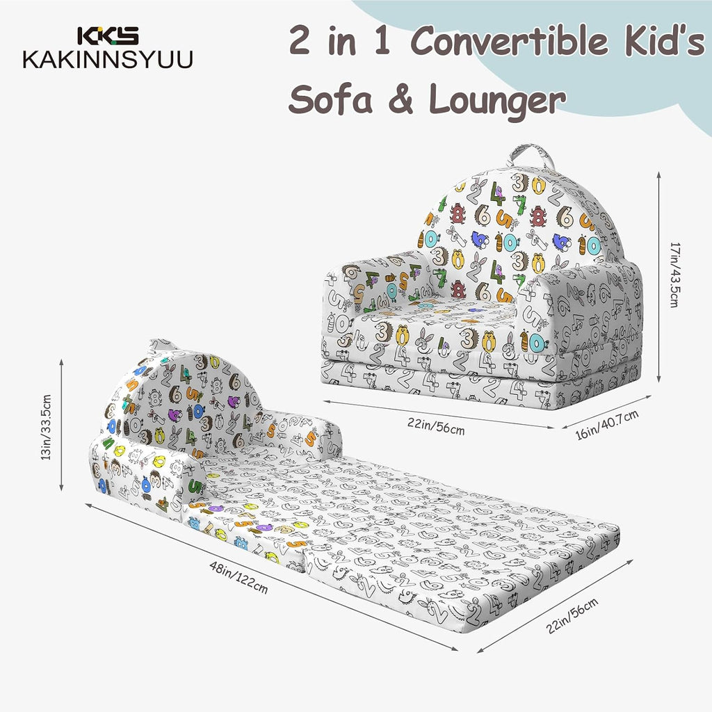 Toddler Chair & Couch, Kids Sofa 2-in-1 with Draw-On Fabric, Fold Out Convertible Foam Lounge for Playroom, Gift for Toddlers & Birthday