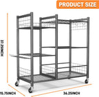 TORACK Garden Tool Stand with Wheels, Rakes Shovels Holder Yard Tools Organizer for Garage, Garden, Shed Indoor/Outdoor Long-Handled Tools Cart(Tool stand with side shelves)