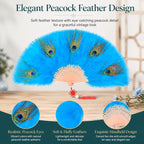 Peacock Feather Fan, Folding Hand Fan with Tassel, Vintage Costume Fan for Women, Dance Wedding Tea Party Photo Prop Decor (Mint Green)