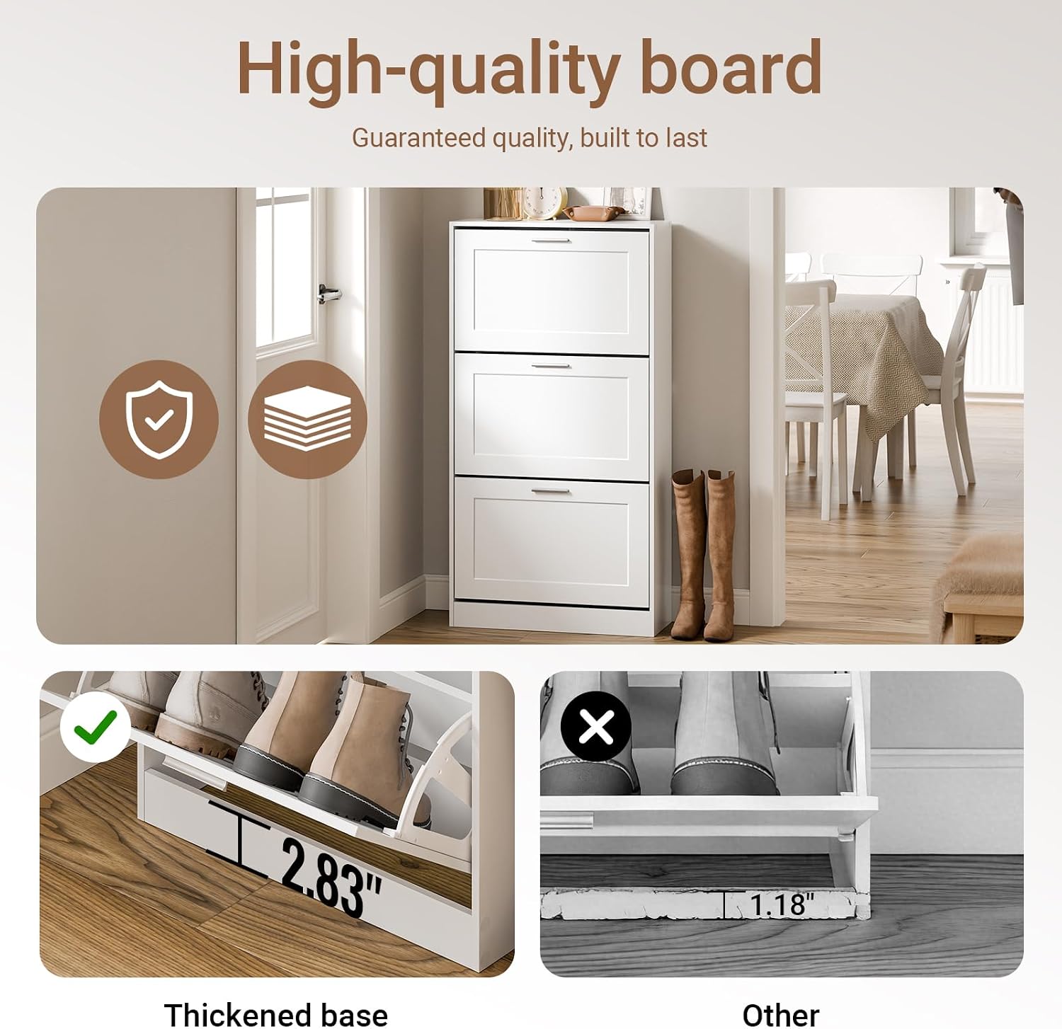 SoBuy Shoe Storage Cabinet Entryway, Freestanding Shoe Cabinet with 3 Flip-Drawers Fully Enclosed Tall Shoe Rack Shoe Organizer, White, FSR137-L-W