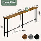 GRLEAF 78" Sofa Table with Built-in Power Strip (2 AC Outlets & 2 USB Ports) – 4.9ft Power Cord, Metal Frame, Easy Assembly, Long Couch Table Behind Sofa, Living Room and Home Office | Rustic Brown