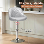 Magshion Bar Stools Set of 2, Swivel Counter Height Bar Stools, Modern Island Chair with Back and Footrest for Kitchen Dining Room, Silver