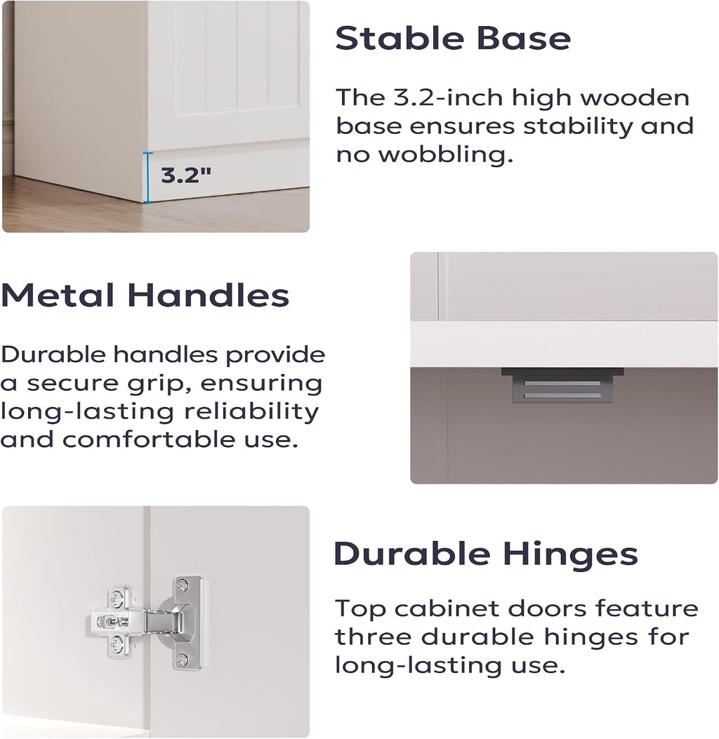 Furnify 71" H Pantry Cabinet with Charging Station, Tall Kitchen Pantry Storage Cabinet with Microwave Stand, Farmhouse Kitchen Hutch with Storage Drawer for Living Room, Dining Room, White