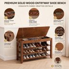 Shoe Rack Bench with Lift-Top Storage,3-Tier Shoe Storage Bench with Wooden Seat,550lbs Heavy Duty Entryway Bench for Hallway,Foyer,Front Door,Closet,Shoe Organizer Bench,31.5"