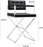 TOV Furniture Director Stainless Steel Counter Stool, Black