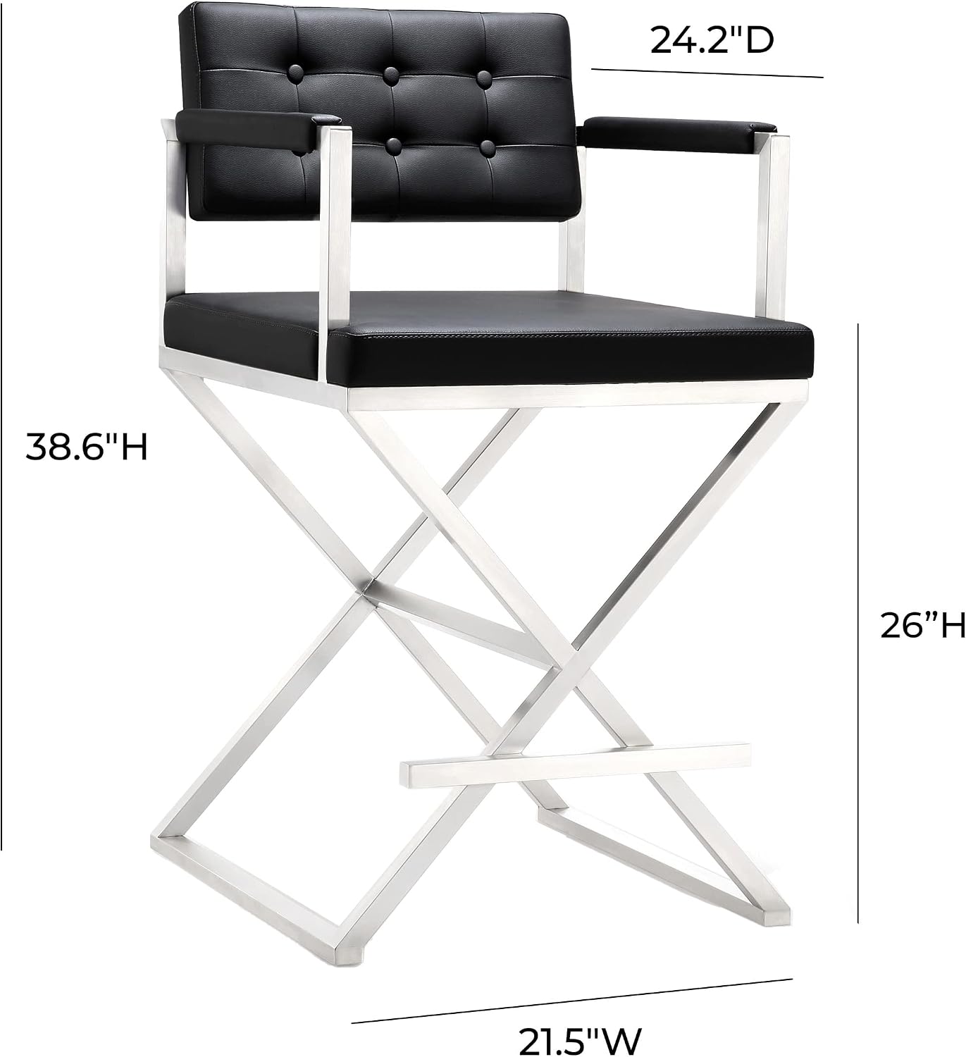 TOV Furniture Director Stainless Steel Counter Stool, Black