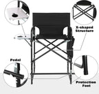 Aluminum Tall Directors Chairs Foldable, 41'' Makeup Chair for Makeup Artist with Side Table Cup Holder Storage Bag and Footrest, Weighs Only 8.8lb, 250lbs Capacity