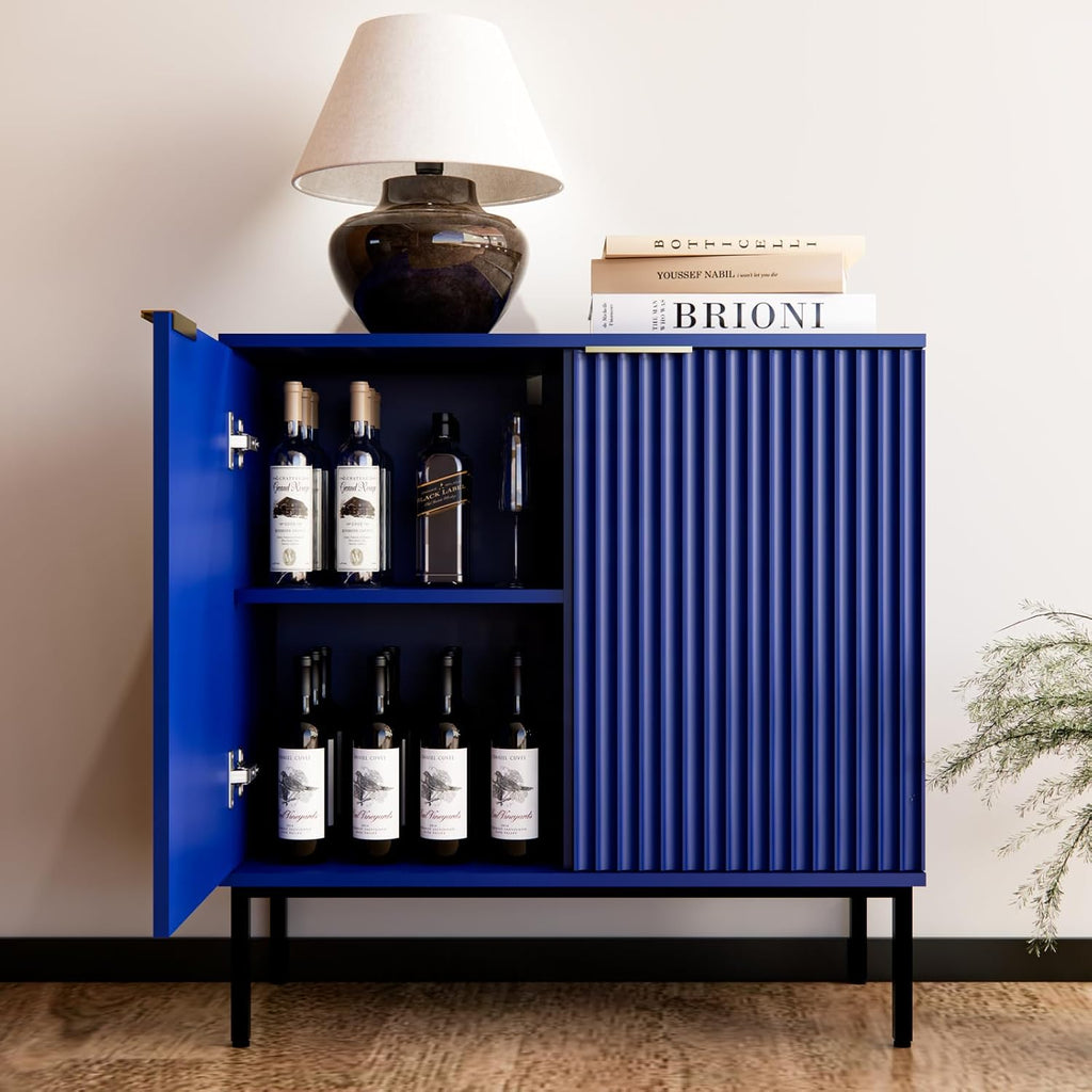 Fluted Sideboard, Buffet Cabinet with Storage, Wooden with Doors and Shelves, Accent Cabinet for Living Dining Room, Entryway