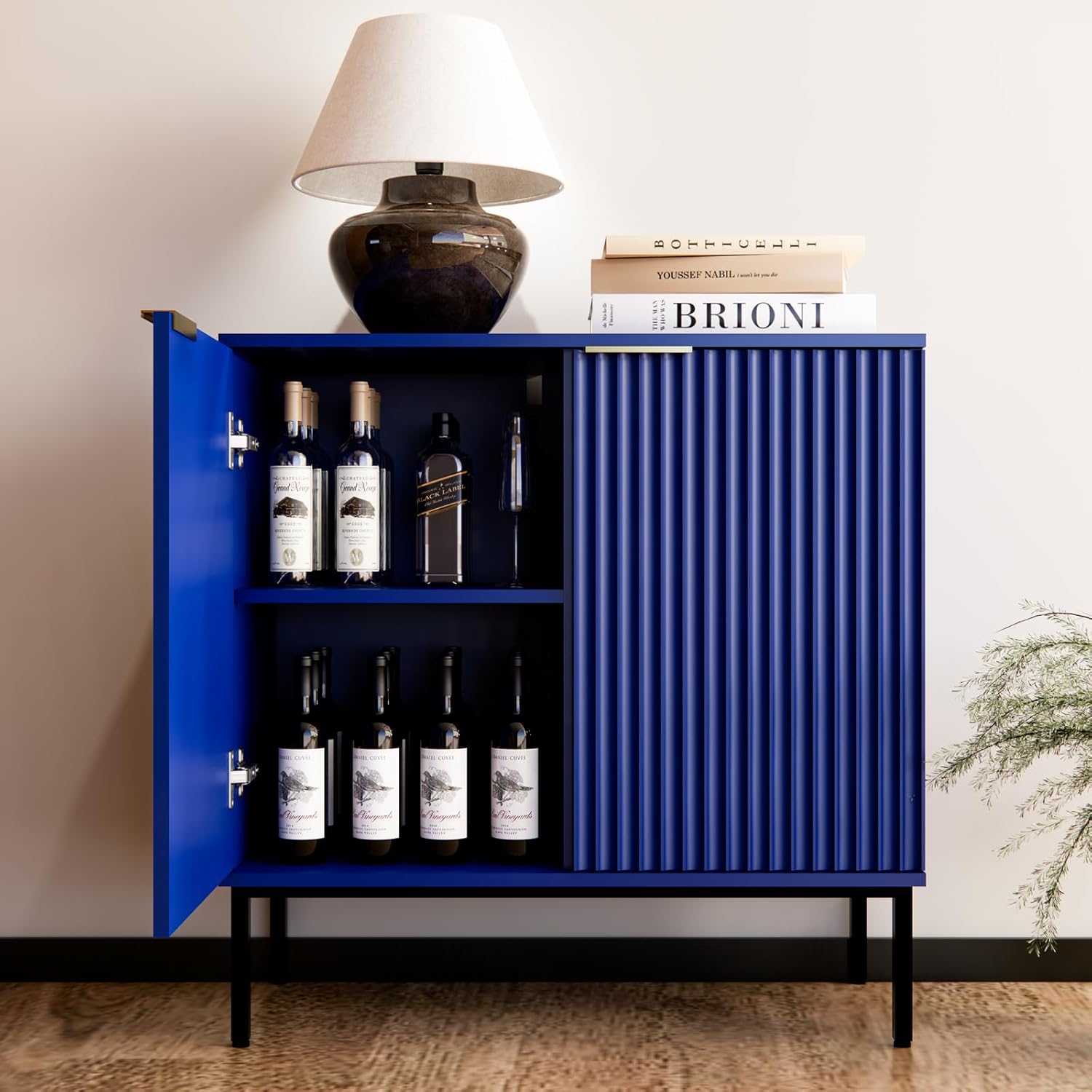 Fluted Sideboard, Buffet Cabinet with Storage, Wooden with Doors and Shelves, Accent Cabinet for Living Dining Room, Entryway