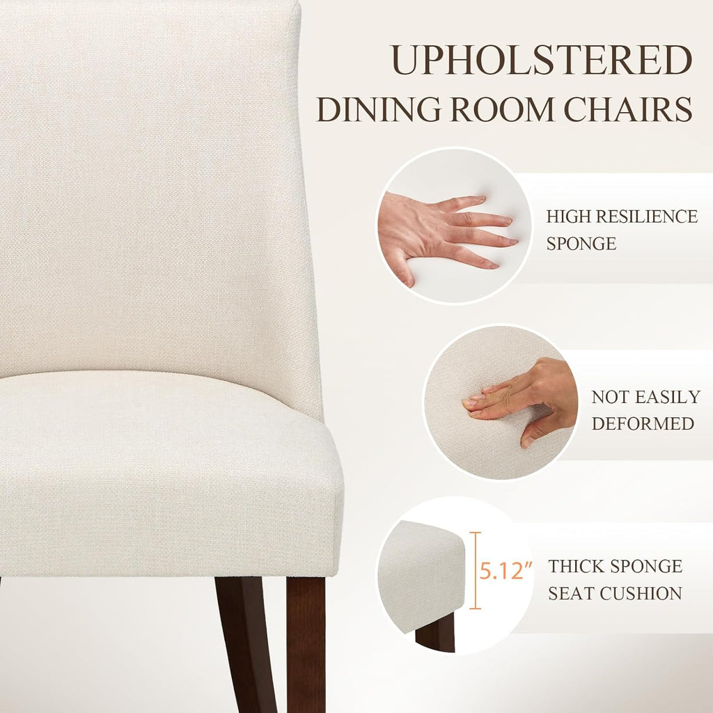 Upholstered Dining Chairs Set of 6, Mid Century Modern Kitchen Chairs with Back, Farmhouse Fabric Side Dining Room Chairs with Wood Legs for Dining Room Restaurant, Beige