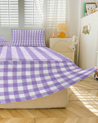 Purple White Checkered Plaid Full Size Ruffle Bed Skirt,Luxury Bedskirt Gradient Buffalo Check Bed Sheet Set with 2 Pillow Shams for Bedroom Decor,18" Tailored Drop Ruffle