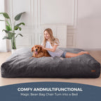MAXYOYO Giant Bean Bag Chair Bed for Adults, Convertible Beanbag Folds from Lazy Chair to Floor Couch Bed, Large Floor Sofa Couch, Big Sofa Bed, High-Density Foam Filling, Machine Washable
