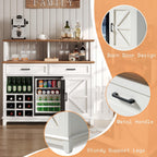 AMERLIFE 47" Farmhouse Coffee Bar Cabinet with 15" Refrigerator & Wine Rack & Glass Holder, Wine Cabinet with Storage Drawers & Open Shelves, Sideboard Buffet Cabinet for Dinging Room, Living Room