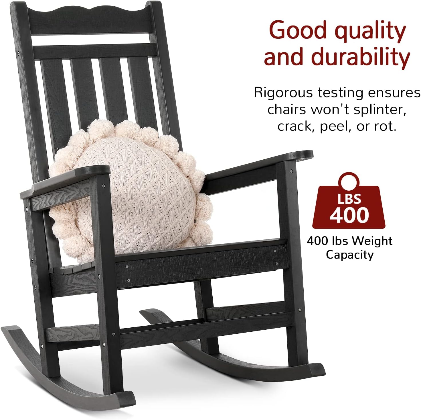 Stoog All-Weather Outdoor Rocking Chairs Set of 2, Oversized Rocking Chairs with 400 lbs Weight Capacity, for Backyard, Fire Pit, Lawn, Garden, Black