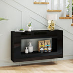 Console Table, 47" High Gloss Entryway Table with Hidden Storage Cabinets, Adjustable Shelves, Modern Sofa Table for Behind The Couch, Living Room, Hallway, Black