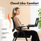 Foldable Conference Room Chair Office Guest Chairs and Reception Chairs with Wheels,Mesh Back Guest Reception Chair Foldable Desk Chair for Home Office,Black (2 PCS with Tablet)