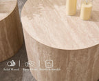 CIMOTA Round Wood Nesting Coffee Table Set of 2, Modern Circle Travertine End Side Table Sets for Living Room, Light Wooden Color/No Assembling