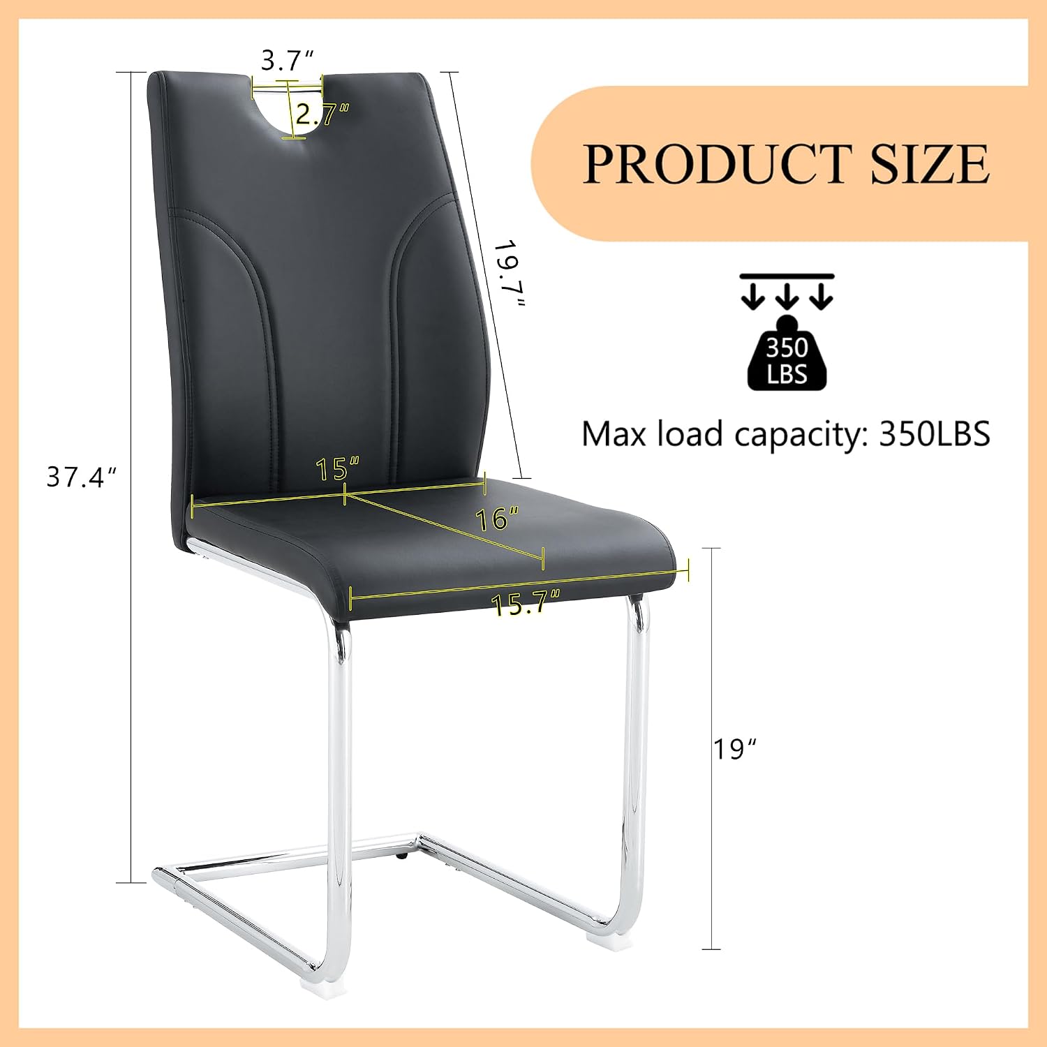 FURNITO Modern Dining Chairs Set of 6, Black Dining Chairs with Thick Cushions, Faux Leather Kitchen & Dining Room Chairs with Backrest and Sliver Metal Legs for Dining Living Room, Easy to Assemble