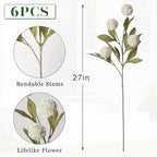 Juxdp 6 PCS Artificial Pompon Mum Branches for Vase - 27" Fake Silk Chrysanth Stems Look Real Faux Flowers for DIY Bouquet, Table Centerpieces, Farmhouse, Home Decor (Cream)