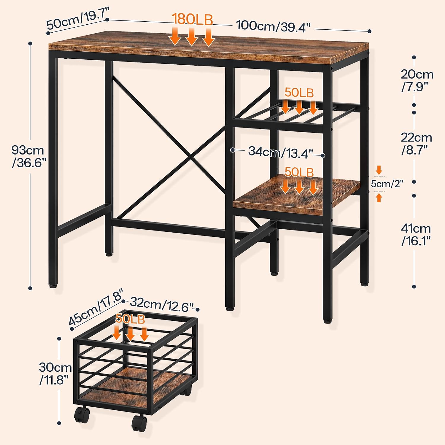 HOOBRO Mini Fridge Stand, Coffee Bar Station with Mini Fridge Space, Bakers Rack with Wine Rack, Mini Fridge Cabinet with Mobile Basket, for Kitchen, Living Room, Rustic Brown and Black BF04BX01