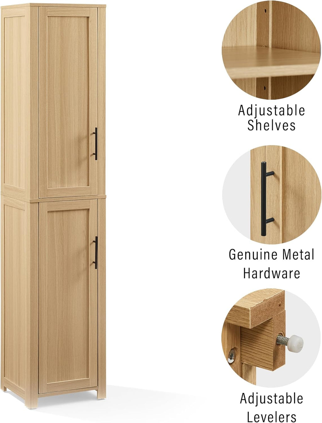 Crosley Furniture Savannah Linen Storage Cabinet, Laundry Room, Bathroom Organizer with Shelves, Natural