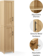 Crosley Furniture Savannah Linen Storage Cabinet, Laundry Room, Bathroom Organizer with Shelves, Natural